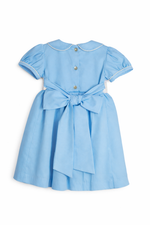 Load image into Gallery viewer, Sky Blue Smocked Baby Dress – Classic Peter Pan Collar Style with Bow