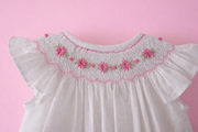 White Linen Baby Dress Smocked for Photoshoots, Birthdays & Special Occasions