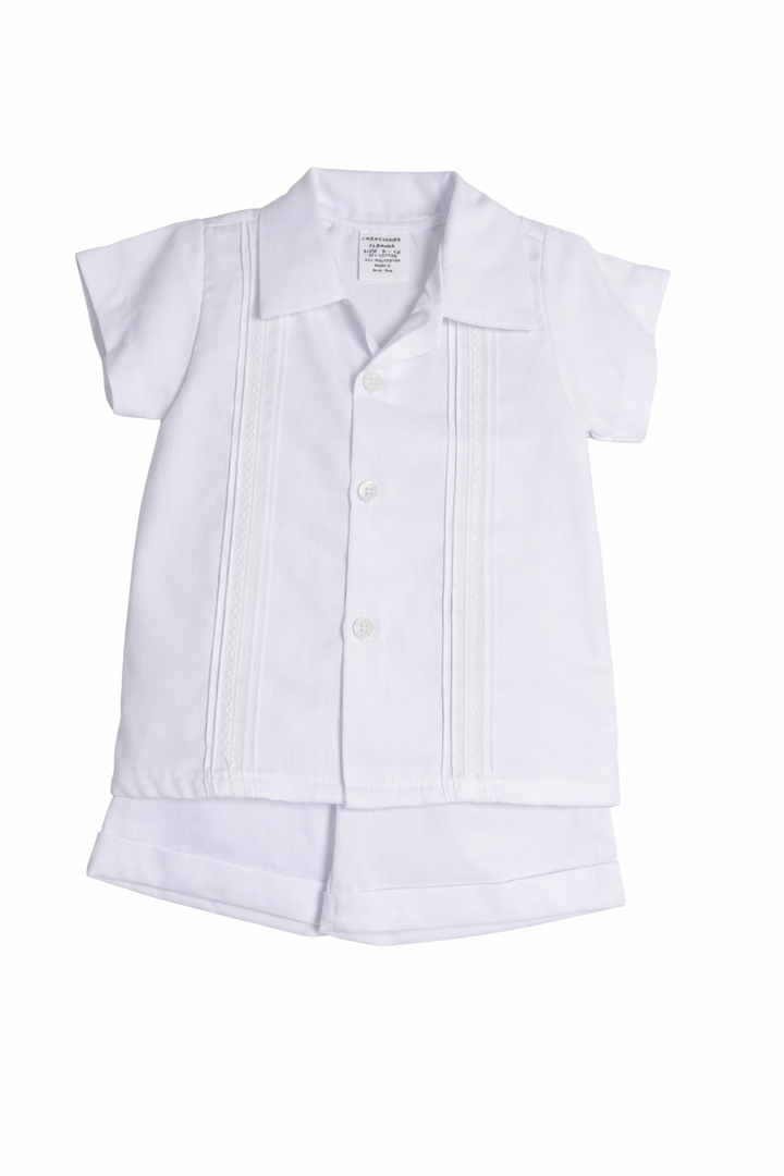 White Baby Boy Guayabera Set – Shirt & Shorts
