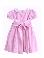 Load image into Gallery viewer, Pink Linen Smocked Dress for Girls – Hand Embroidered Floral