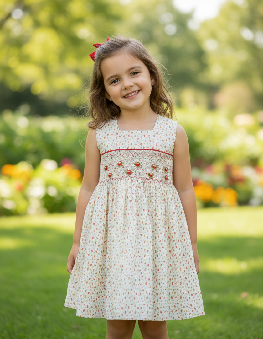 Toddler Floral Smocked Dress with hand Embroidery – Perfect Valentine Outfit