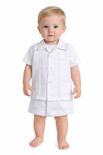 Load image into Gallery viewer, White Baby Boy Guayabera Set – Shirt &amp; Shorts