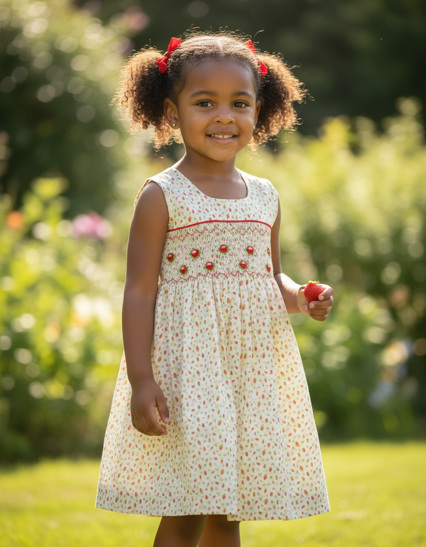 Toddler Floral Smocked Dress with hand Embroidery – Perfect Valentine Outfit