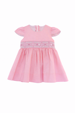Load image into Gallery viewer, Pink Smocked Girls Dress – Classic Elegance for Babies and toddlers With bloomer and head bow