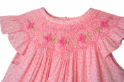 Girls Pink Smocked Dress – Handmade Floral Baby Outfit, Spring outfit