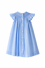 Load image into Gallery viewer, Smocked Blue Baby Dress • Girls Boutique Outfit • Linen Classic Handmade Toddler Dress