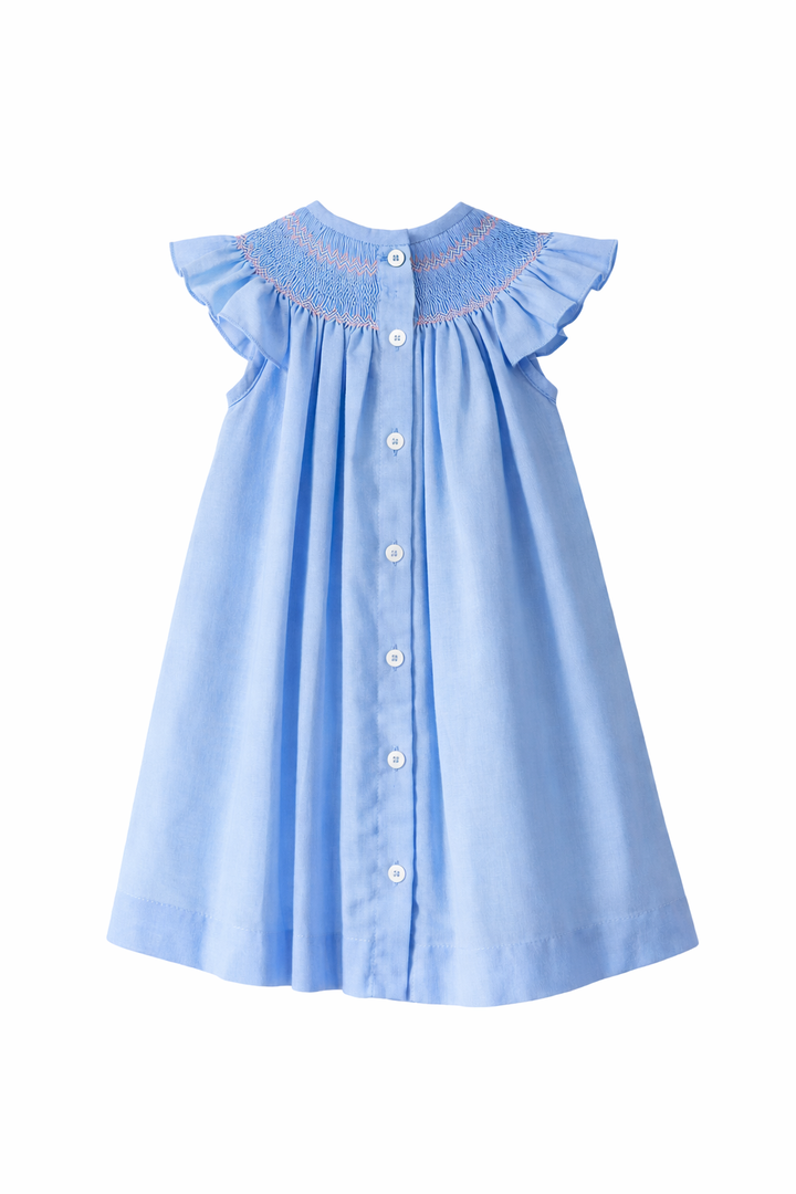 Smocked Blue Baby Dress • Girls Boutique Outfit • Linen Classic Handmade Toddler Dress