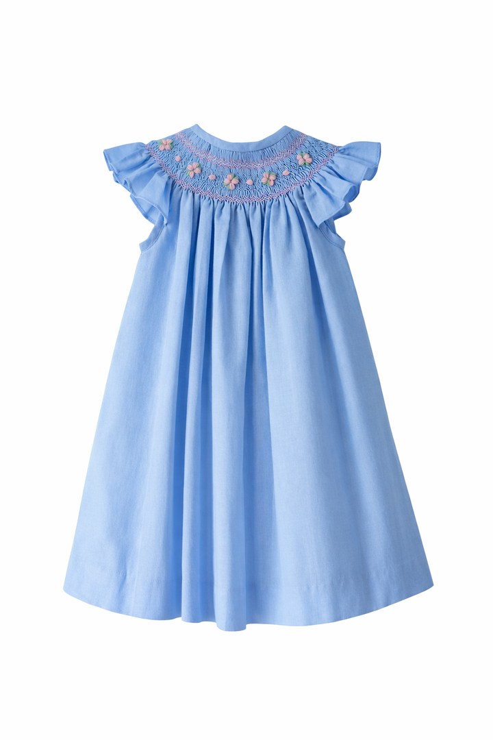 Smocked Blue Baby Dress • Girls Boutique Outfit • Linen Classic Handmade Toddler Dress