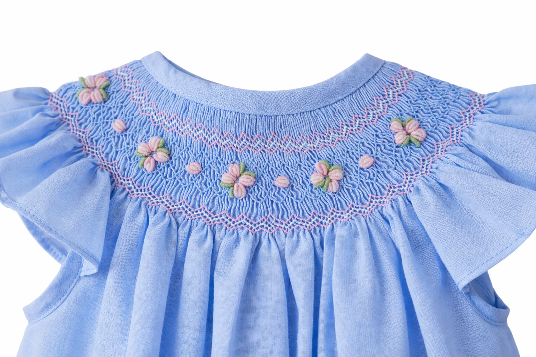 Smocked Blue Baby Dress • Girls Boutique Outfit • Linen Classic Handmade Toddler Dress