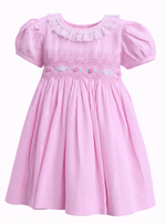 Load image into Gallery viewer, Pink Linen Smocked Dress for Girls – Hand Embroidered Floral