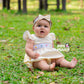 Pastel Smocked Hand embroidered Baby Romper – Yellow Flutter Sleeve with Hair Bow