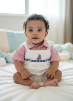 Load image into Gallery viewer, Baby Boy Valentine Outfit – Red Striped Shirt &amp; White Sailboat Romper