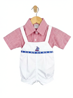 Load image into Gallery viewer, Baby Boy Valentine Outfit – Red Striped Shirt &amp; White Sailboat Romper