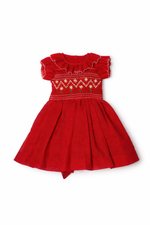 Load image into Gallery viewer, Hand-Embroidered Red Baby Girl Dress – Valentine’s Outfit &amp; Special Occasion Dress