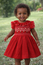 Load image into Gallery viewer, Hand-Embroidered Red Baby Girl Dress – Valentine’s Outfit &amp; Special Occasion Dress