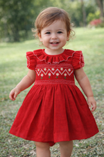 Load image into Gallery viewer, Hand-Embroidered Red Baby Girl Dress – Valentine’s Outfit &amp; Special Occasion Dress