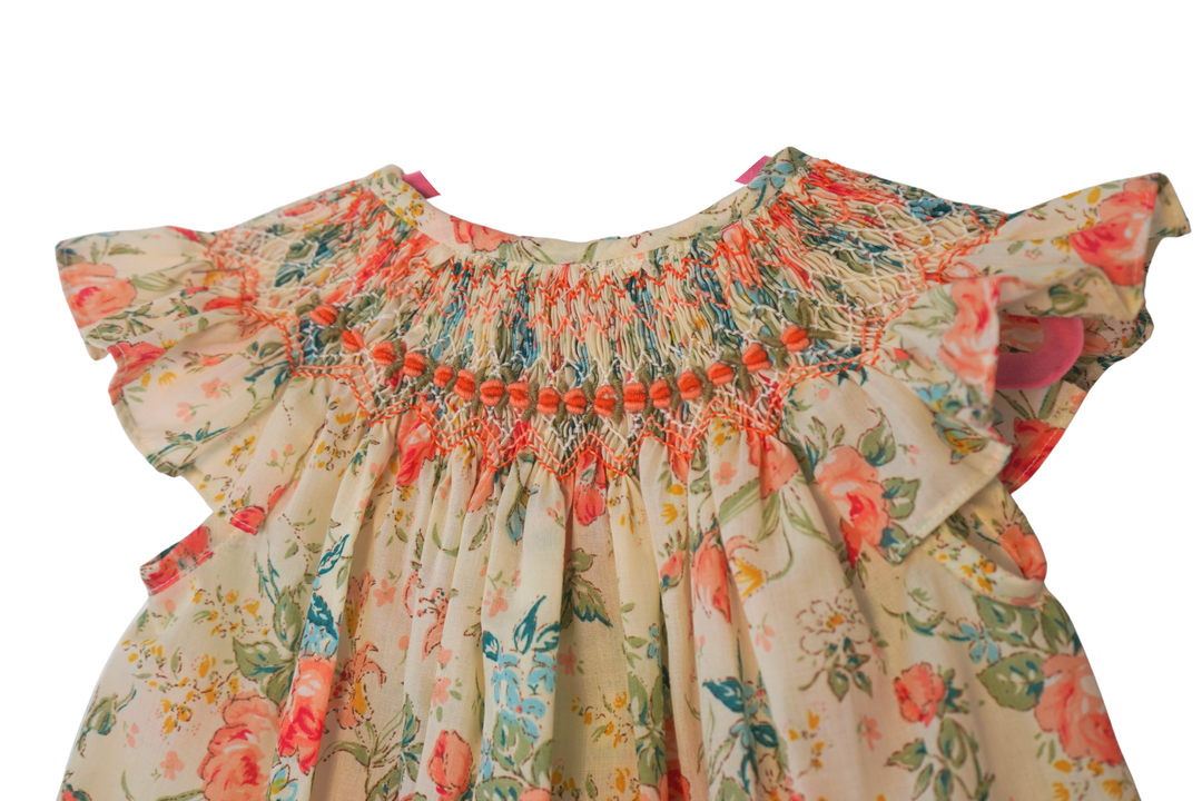Floral Smocked Hand Embroidered Bishop Dress