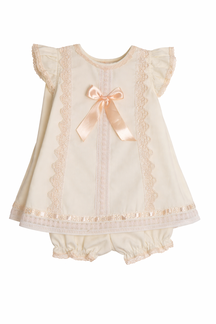 Classic Cream Baby Girl Clothing Set: Dress, Bloomers & Blanket
