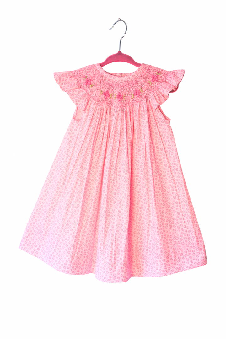 Girls Pink Smocked Dress – Handmade Floral Baby Outfit, Spring outfit