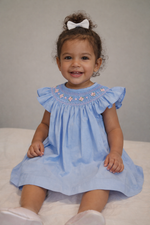 Load image into Gallery viewer, Smocked Blue Baby Dress • Girls Boutique Outfit • Linen Classic Handmade Toddler Dress