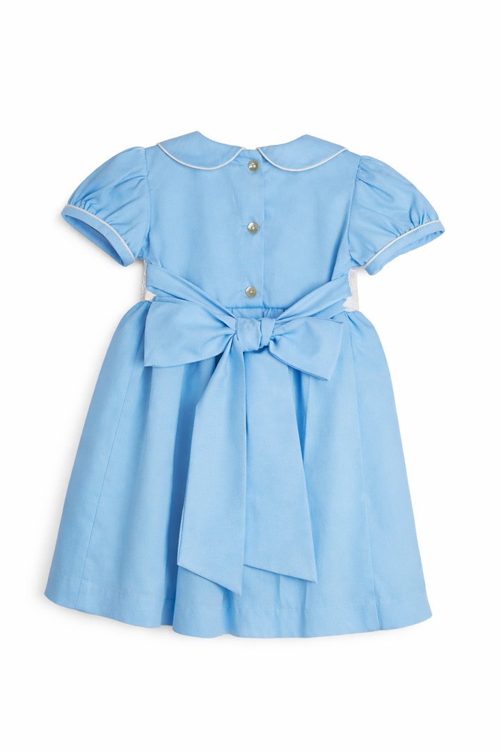 Sky Blue Smocked Baby Dress – Classic Peter Pan Collar Style with Bow
