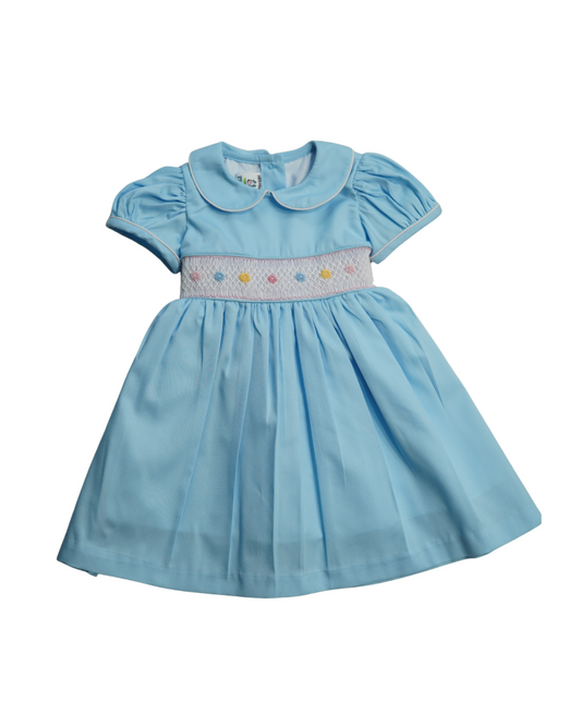 Sky Blue Smocked Baby Dress – Classic Peter Pan Collar Style with Bow