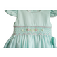Mint Green Smocked  Hand embroidered Baby Dress – Classic Piqué Elegance with Side hair Bow