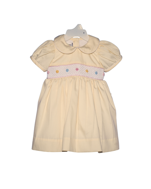 Buttercream Smocked and hand embroidered Baby Girl Dress with Bow