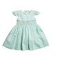 Mint Green Smocked  Hand embroidered Baby Dress – Classic Piqué Elegance with Side hair Bow