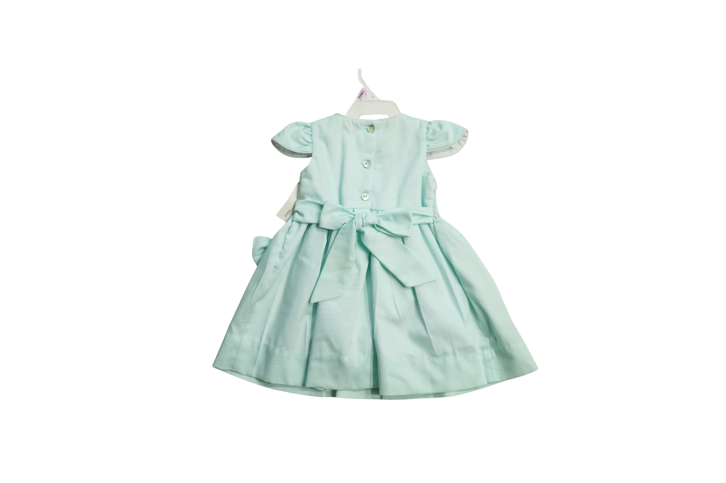Mint Green Smocked  Hand embroidered Baby Dress – Classic Piqué Elegance with Side hair Bow