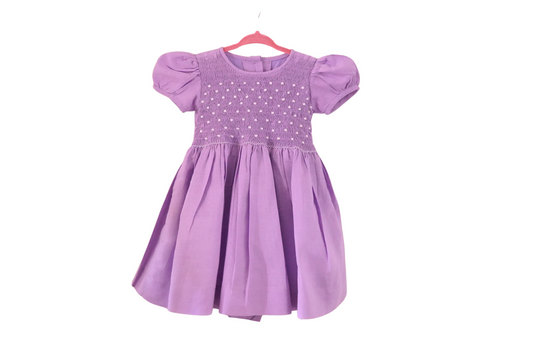 Lavender Hand embroidered-Smocked Dress, Linen dress💜