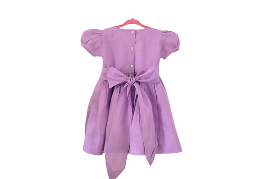 Lavender Hand embroidered-Smocked Dress, Linen dress💜