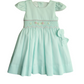 Mint Green Smocked  Hand embroidered Baby Dress – Classic Piqué Elegance with Side hair Bow