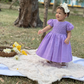 Lavender Hand embroidered-Smocked Dress, Linen dress💜