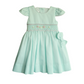 Mint Green Smocked  Hand embroidered Baby Dress – Classic Piqué Elegance with Side hair Bow