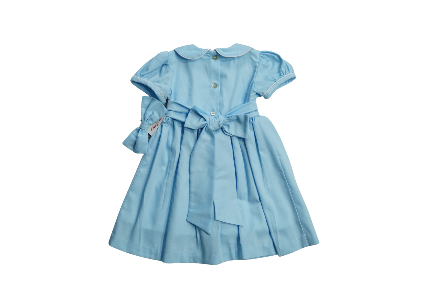 Sky Blue Smocked Baby Dress – Classic Peter Pan Collar Style with Bow