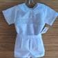 Classic White Linen Baby Boy Set – Hand-Smocked Elegance shirt and short pants