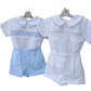 Classic White Linen Baby Boy Set – Hand-Smocked Elegance shirt and short pants