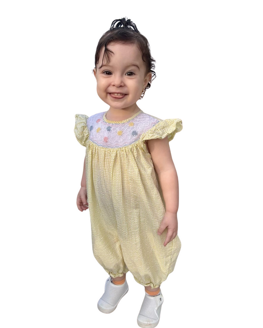 Lemon Drop Smocked Romper – Yellow Gingham