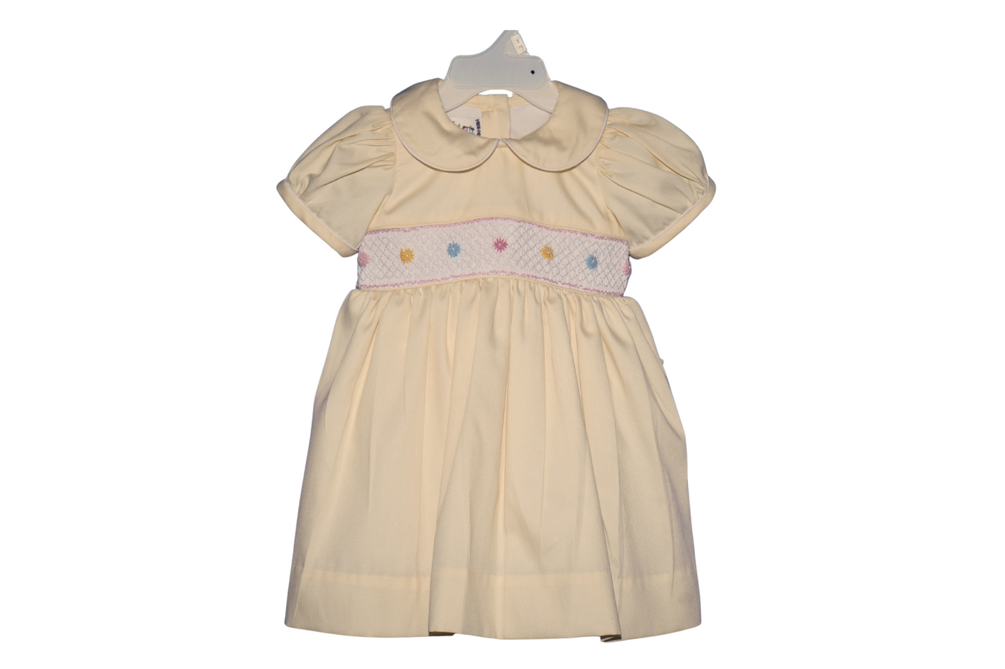 Buttercream Smocked and hand embroidered Baby Girl Dress with Bow