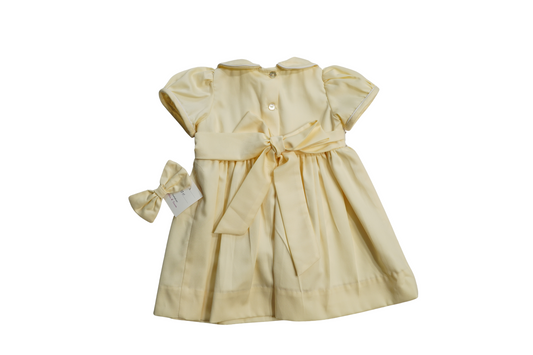 Buttercream Smocked and hand embroidered Baby Girl Dress with Bow