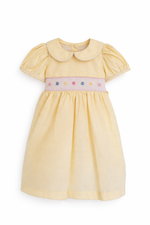 Load image into Gallery viewer, Yellow Smocked and hand embroidered Baby Girl Dress with Bow