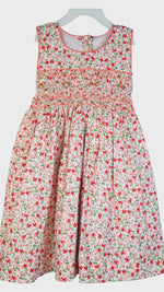 Load and play video in Gallery viewer, Floral Smocked Dress for Girls – Hand-Smocked Spring Dress – Toddler Floral Outfit – Vintage Style Boutique Dress